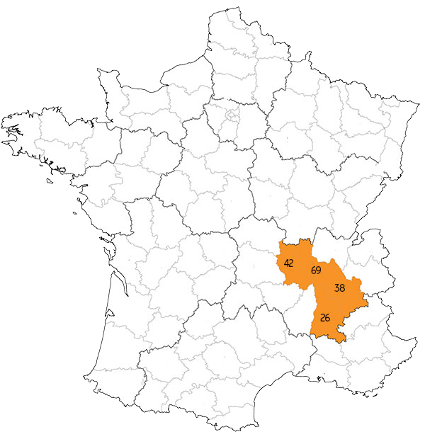 zone d'intervention du couvreur MS Renov Toiture département 26, 42, 69 et 38